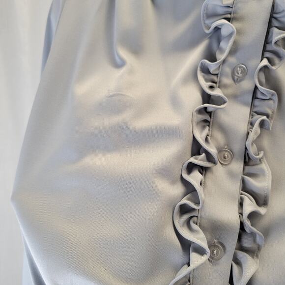Contemporary Classics Vintage Blue Gray Ruffle Blouse Stand-up Collar, S - Picture 3 of 14
